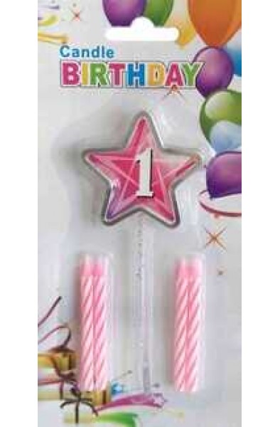 1 yaş 4 lü çubuklu mum pembe