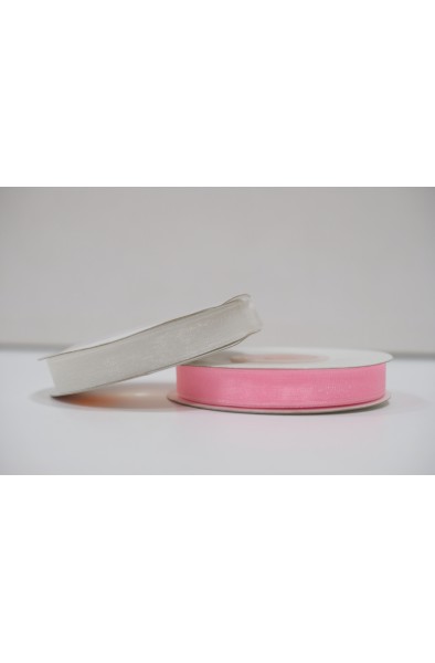 25 metre 1 Cm Organze Kurdele Beyaz - Pembe 