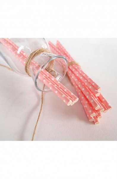  pipet Pembe Puantiyeli Kağıt Pipet 25 li